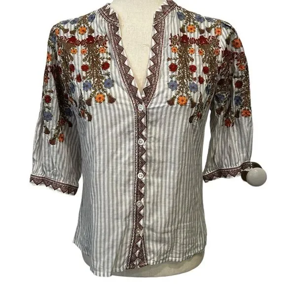 Sundance Red and Brown Embellished Blouse - Picture 2 of 9